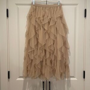 WD.NY Beige Polka Dot Ruffled Midi Skirt